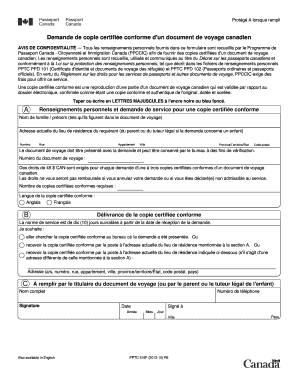 Demande de copie certifiée conforme d'un document de voyage canadien