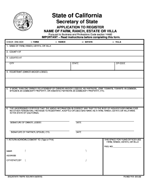 California Farm Ranch Estate Villa Registration