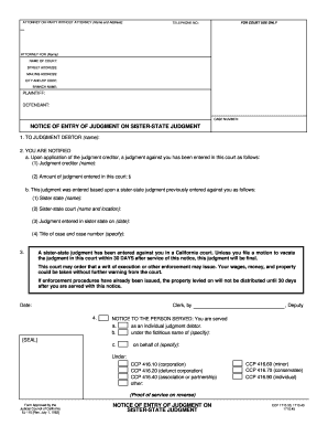 Notice of Entry of Judgment on Sister-State Judgment