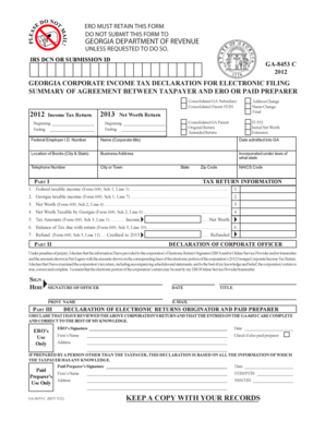 Georgia Corporate Income Tax Declaration for Electronic Filing
