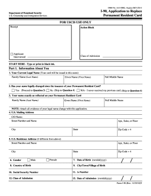 USCIS Form I-90 Application to Replace Permanent Resident Card