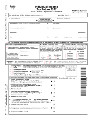 North Carolina Individual Income Tax Return