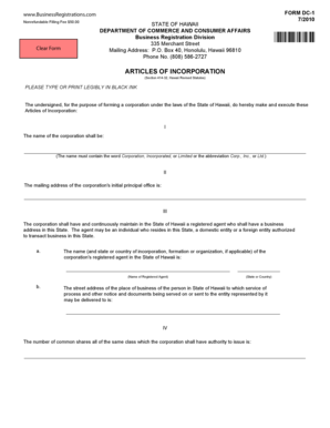 Hawaii Articles of Incorporation