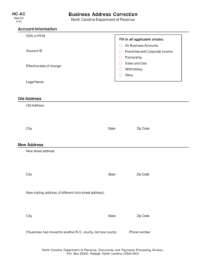 North Carolina Business Address Correction Form