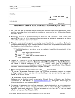 Colorado Alternative Dispute Resolution Mediation Order