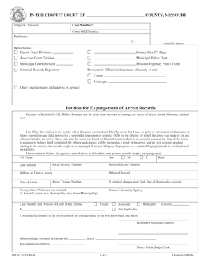 Missouri Petition for Expungement of Arrest Records