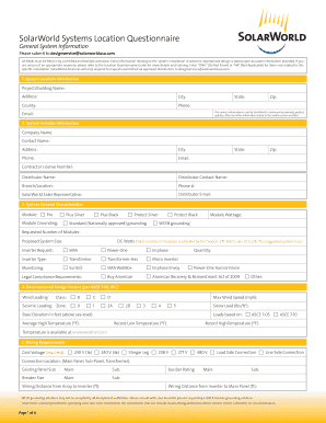 SolarWorld Systems Location Questionnaire