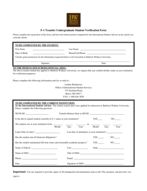 F-1 Transfer Undergraduate Student Verification Form
