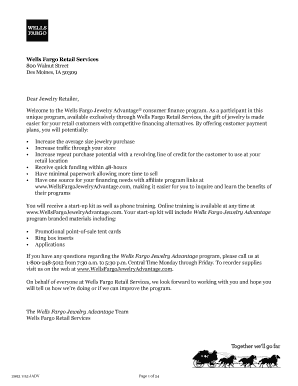 Wells Fargo Jewelry Advantage Dealer Enrollment Application