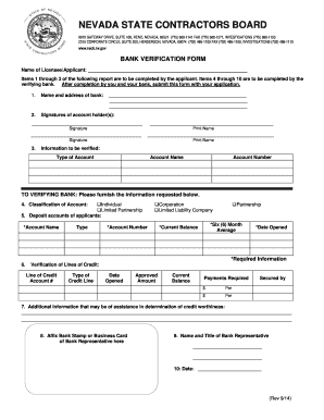 Nevada Contractor Bank Verification Form