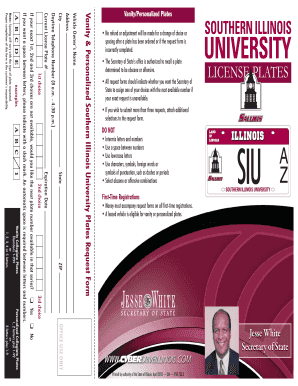 Southern Illinois University Vanity Plate Request Form