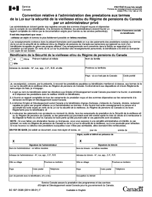 Convention relative à l'administration des prestations aux termes de la Loi sur la sécurité de la vieillesse et/ou du Régime de pensions du Canada