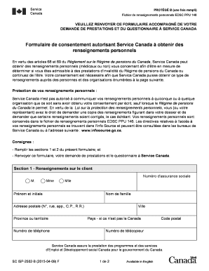 Formulaire de consentement autorisant Service Canada à obtenir des renseignements personnels