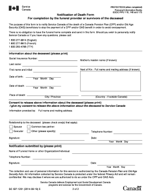 Notification of Death Form