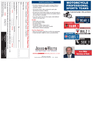 Illinois Professional Sports Teams Motorcycle License Plates Request Form