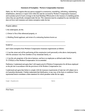 Statement of Exemption - Workers Compensation Insurance