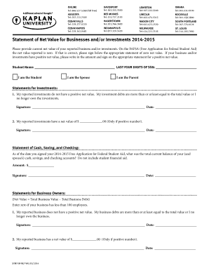 Statement of Net Value for Businesses and Investments