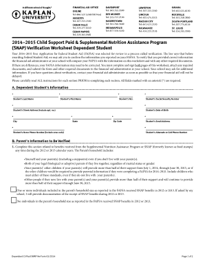 2014-2015 Child Support Paid SNAP Verification Worksheet