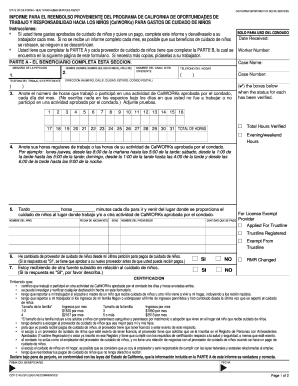 Informe Para El Reembolso Proveniente Del Programa De California De Oportunidades De Trabajo Y Responsabilidad Hacia Los Niños (CalWORKs) Para Gastos De Cuidado De Niños