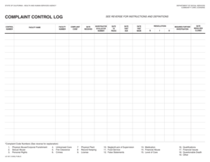 California Complaint Control Log