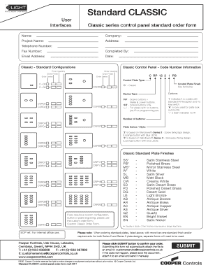 Classic Control Panel Standard Order Form