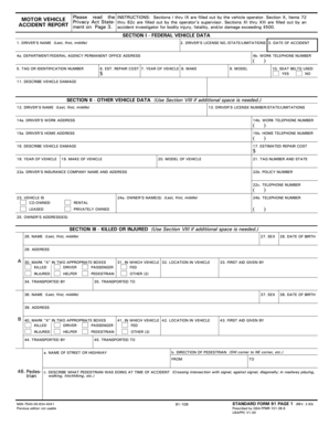 US Federal Motor Vehicle Accident Report Form