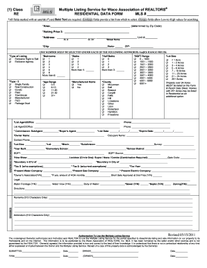 Waco Association of REALTORS Residential Data Form