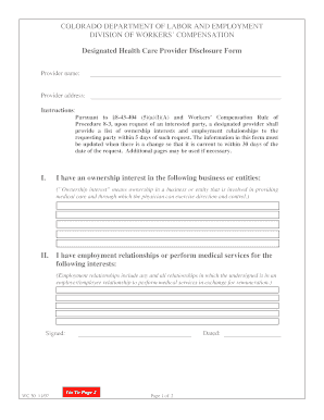 Colorado Designated Health Care Provider Disclosure Form
