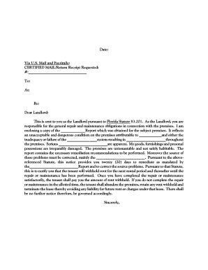 Florida Tenant Repair Notice to Landlord