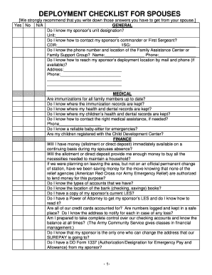 Deployment Checklist for Spouses