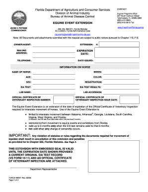 Florida Equine Event Extension Form