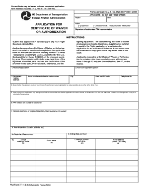 FAA Certificate of Waiver or Authorization Application