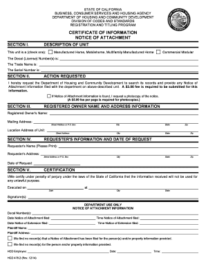 Certificate of information notice of attachment - California Department ... - hcd ca