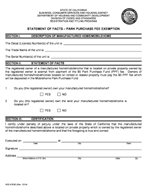 California Park Purchase Fee Exemption Form