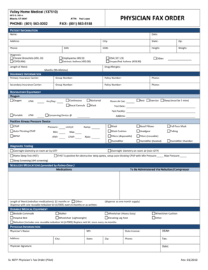 Physician Fax Order for Respiratory Equipment