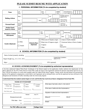 NYC Public Service Corps Work-Study Internship Application