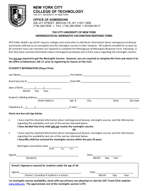New York Meningitis Vaccination Response Form