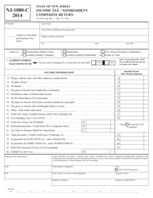 New Jersey Nonresident Income Tax Form NJ-1080-C