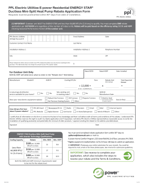 PPL Electric Utilities Ductless Mini-Split Heat Pump Rebate Application
