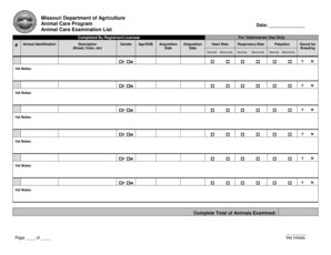 Missouri Animal Care Examination List