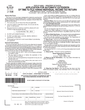 Hawaii N-101A Application for Automatic Extension of Time to File Individual Income Tax Return