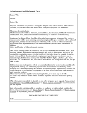 Advertisement for Bids Form