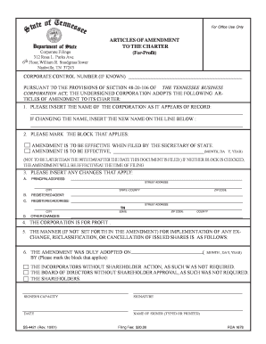 Tennessee Articles of Amendment
