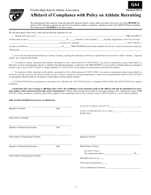 Florida High School Athletic Recruiting Compliance Affidavit