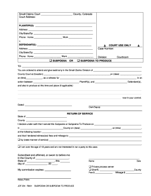 Colorado Small Claims Court Subpoena