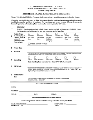 Colorado Entity Extract Listing Order Form