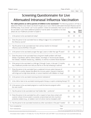 Screening Questionnaire for Live Attenuated Intranasal Influenza Vaccination