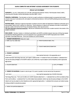 DoDEA Computer and Internet Access Agreement for Students