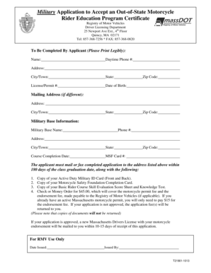 Military Motorcycle Education Certificate Application