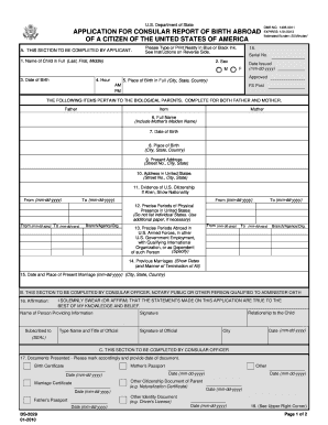 US Consular Report of Birth Application